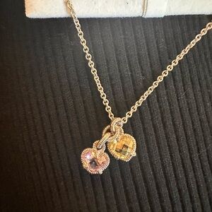 Hearts.  Judith Ripka Silver Necklace with Pink and Yellow Charms
